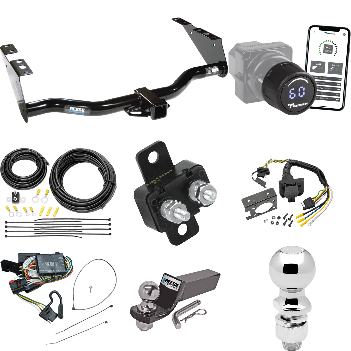 Fits 1996-2000 Chrysler Town & Country Trailer Hitch Tow PKG w/ Tekonsha Prodigy iD Bluetooth Wireless Brake Control + 7-Way RV Wiring + 2" & 2-5/16" Ball & Drop Mount By Reese Towpower