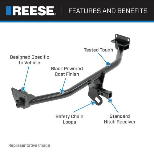 Fits 2000-2004 Toyota Avalon Trailer Hitch Tow PKG w/ 4-Flat Zero Contact "No Splice" Wiring Harness + Interlock Starter Kit w/ 2" Ball 2-1/2" Drop 2" Rise + Wiring Bracket By Reese Towpower