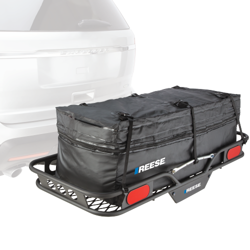 Fits 2021-2023 Ford Mustang Mach-E Trailer Hitch Tow PKG w/ 48" x 20" Cargo Carrier + Cargo Bag + Hitch Lock By Draw-Tite