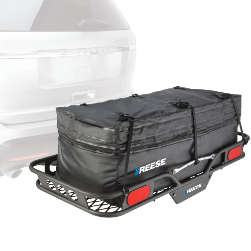 Fits 1996-2023 Chevrolet Express 2500 Trailer Hitch Tow PKG w/ 48" x 20" Cargo Carrier + Cargo Bag + Hitch Lock By Reese Towpower