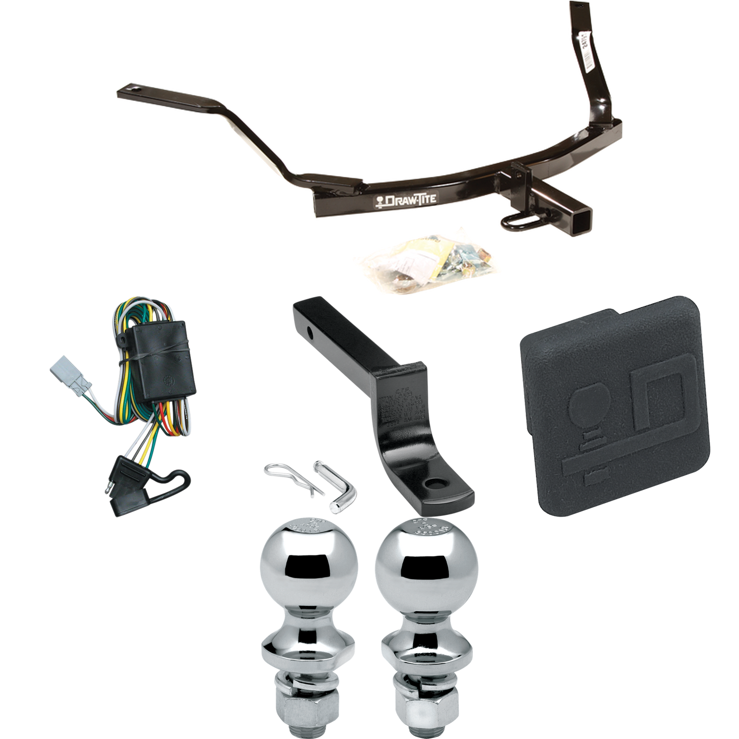 Fits 1999-2003 Acura TL Trailer Hitch Tow PKG w/ 4-Flat Wiring Harness + Draw-Bar + 1-7/8" + 2" Ball + Hitch Cover (For 3.2 Engine Models) By Draw-Tite