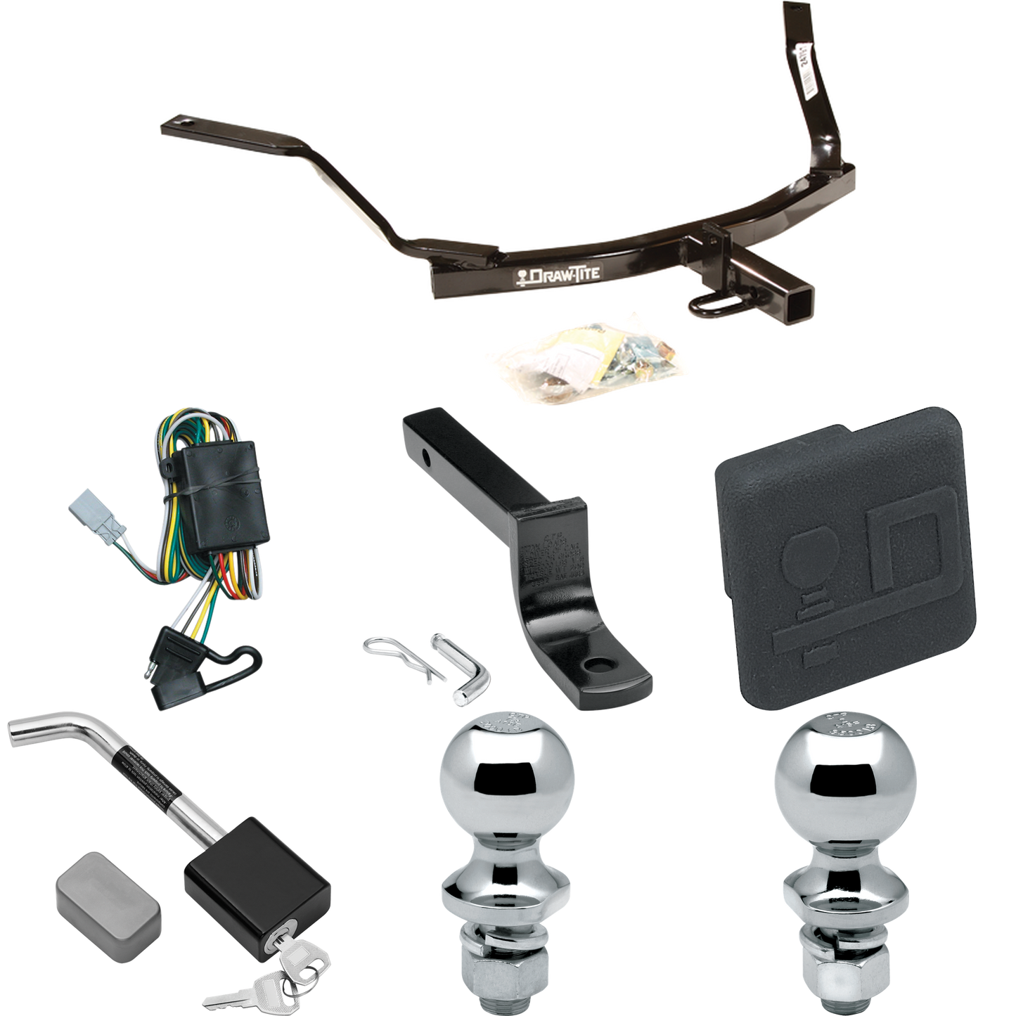 Fits 2001-2003 Acura CL Trailer Hitch Tow PKG w/ 4-Flat Wiring Harness + Draw-Bar + 1-7/8" + 2" Ball + Hitch Cover + Hitch Lock (For 3.2 Engine Models) By Draw-Tite