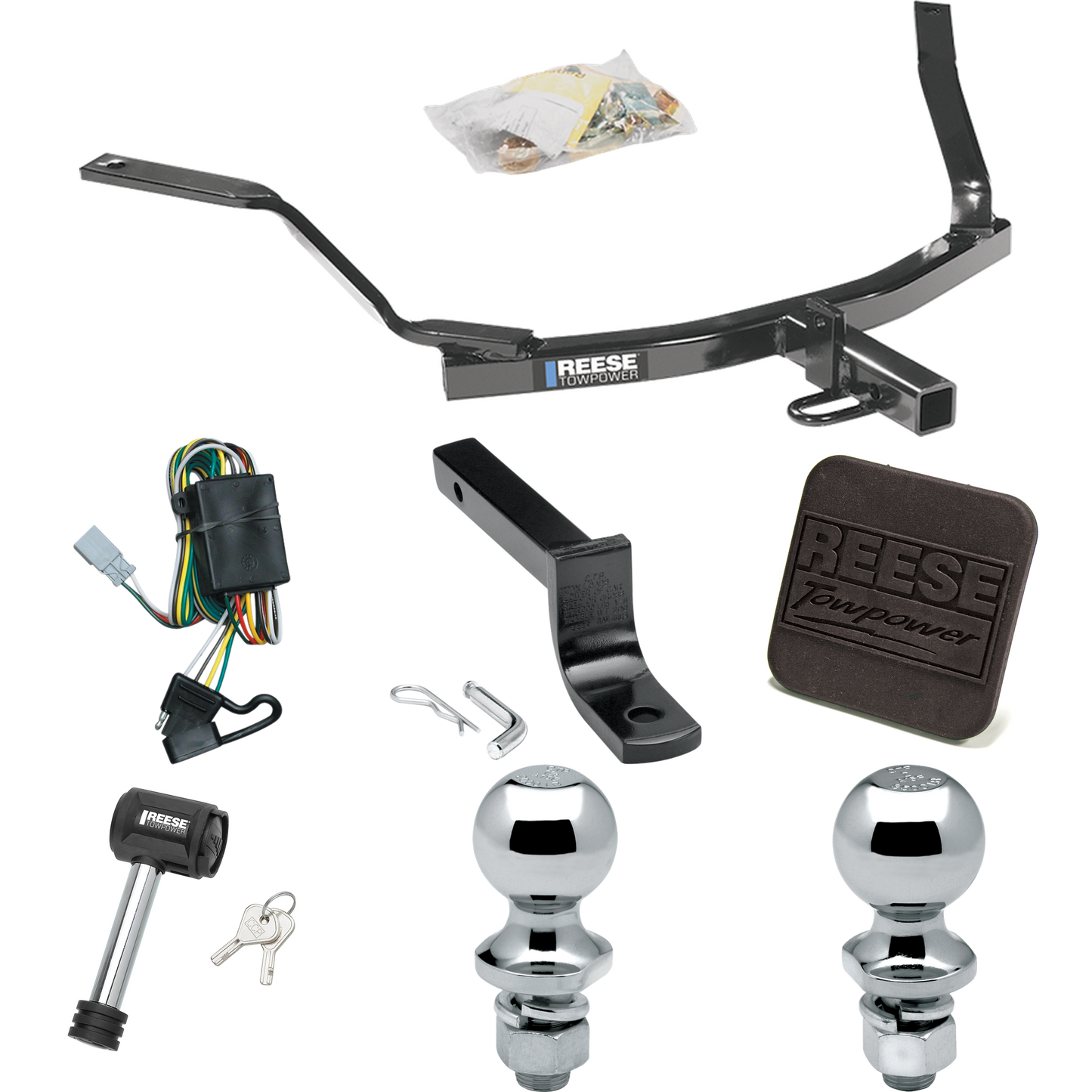 Fits 2001-2003 Acura CL Trailer Hitch Tow PKG w/ 4-Flat Wiring Harness + Draw-Bar + 1-7/8" + 2" Ball + Hitch Cover + Hitch Lock (For 3.2 Engine Models) By Reese Towpower