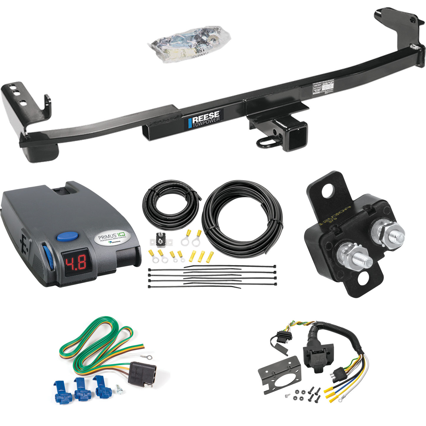 Fits 2008-2009 Ford Taurus Trailer Hitch Tow PKG w/ Tekonsha Primus IQ Brake Control + 7-Way RV Wiring (For Sedan Models) By Reese Towpower