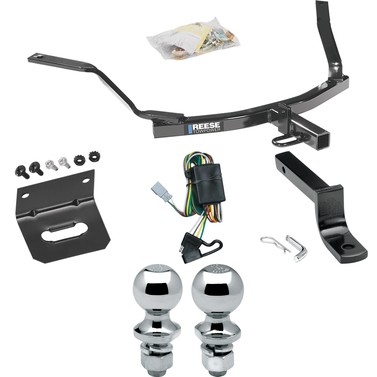 Se adapta al paquete de remolque con enganche de remolque Acura CL 2001-2003 con arnés de cableado plano de 4 + barra de tracción + bola de 1-7/8" + bola de 2" + soporte de cableado (para modelos de motor 3.2) de Reese Towpower