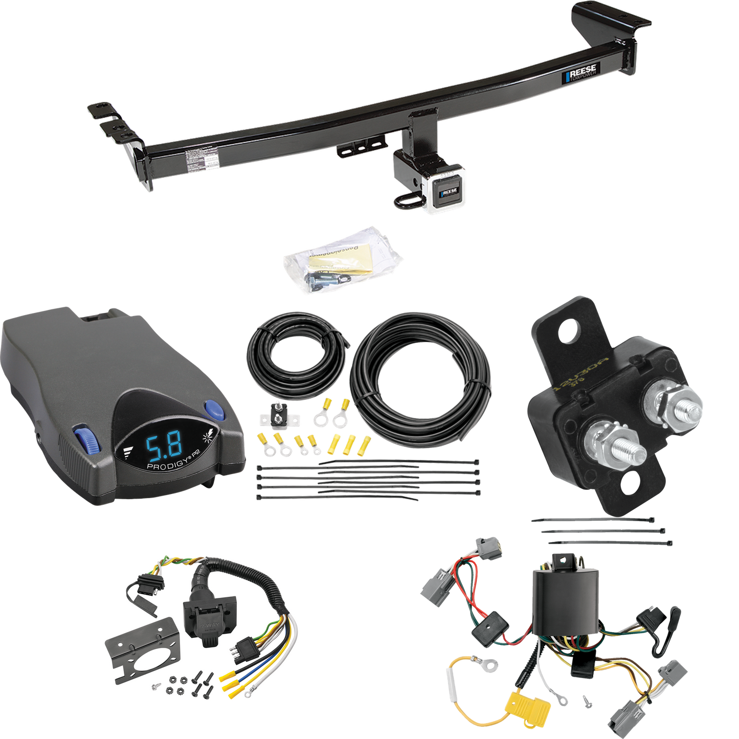 Fits 2005-2014 Volvo XC90 Trailer Hitch Tow PKG w/ Tekonsha Prodigy P2 Brake Control + 7-Way RV Wiring By Reese Towpower