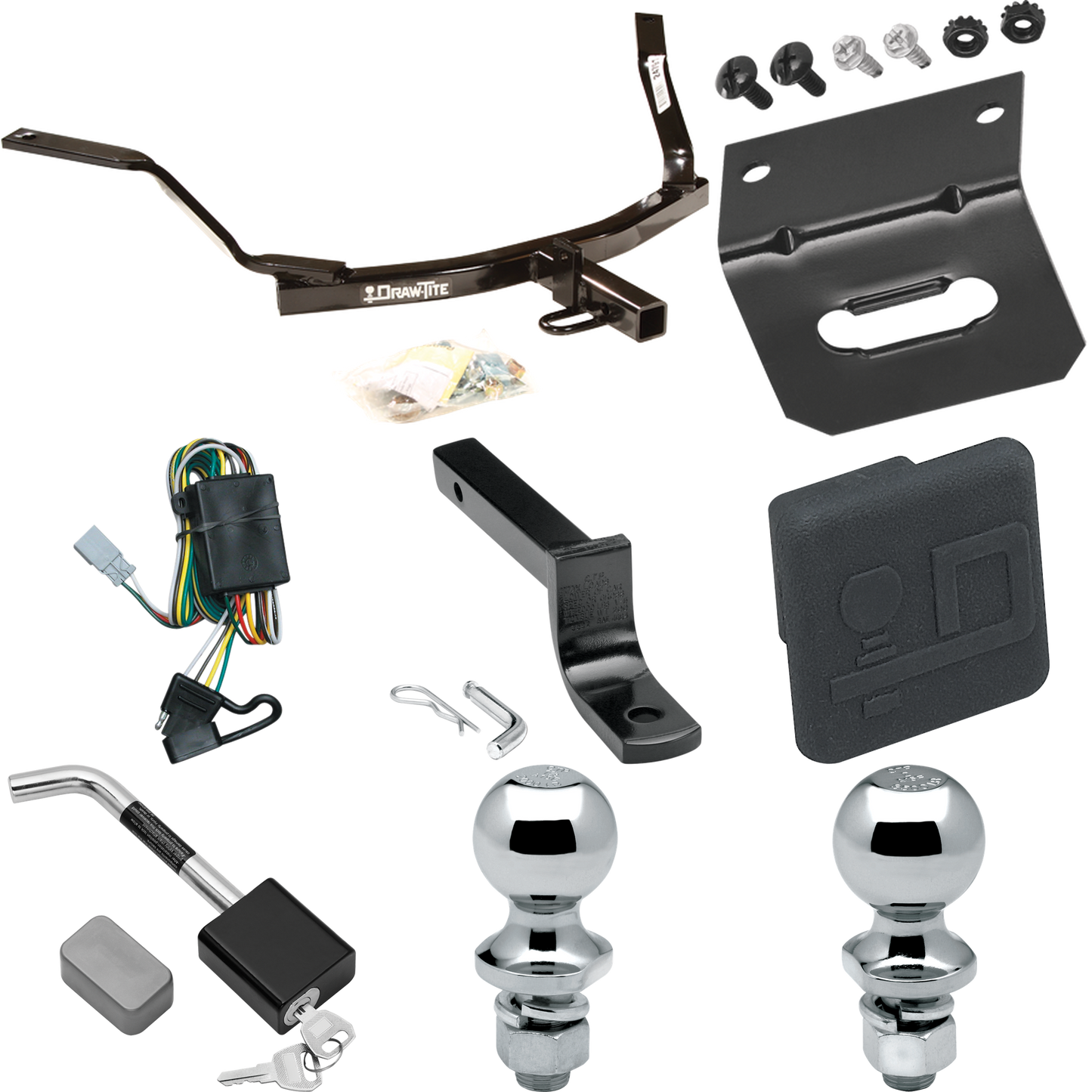 Fits 2001-2003 Acura CL Trailer Hitch Tow PKG w/ 4-Flat Wiring Harness + Draw-Bar + 1-7/8" + 2" Ball + Wiring Bracket + Hitch Cover + Hitch Lock (For 3.2 Engine Models) By Draw-Tite