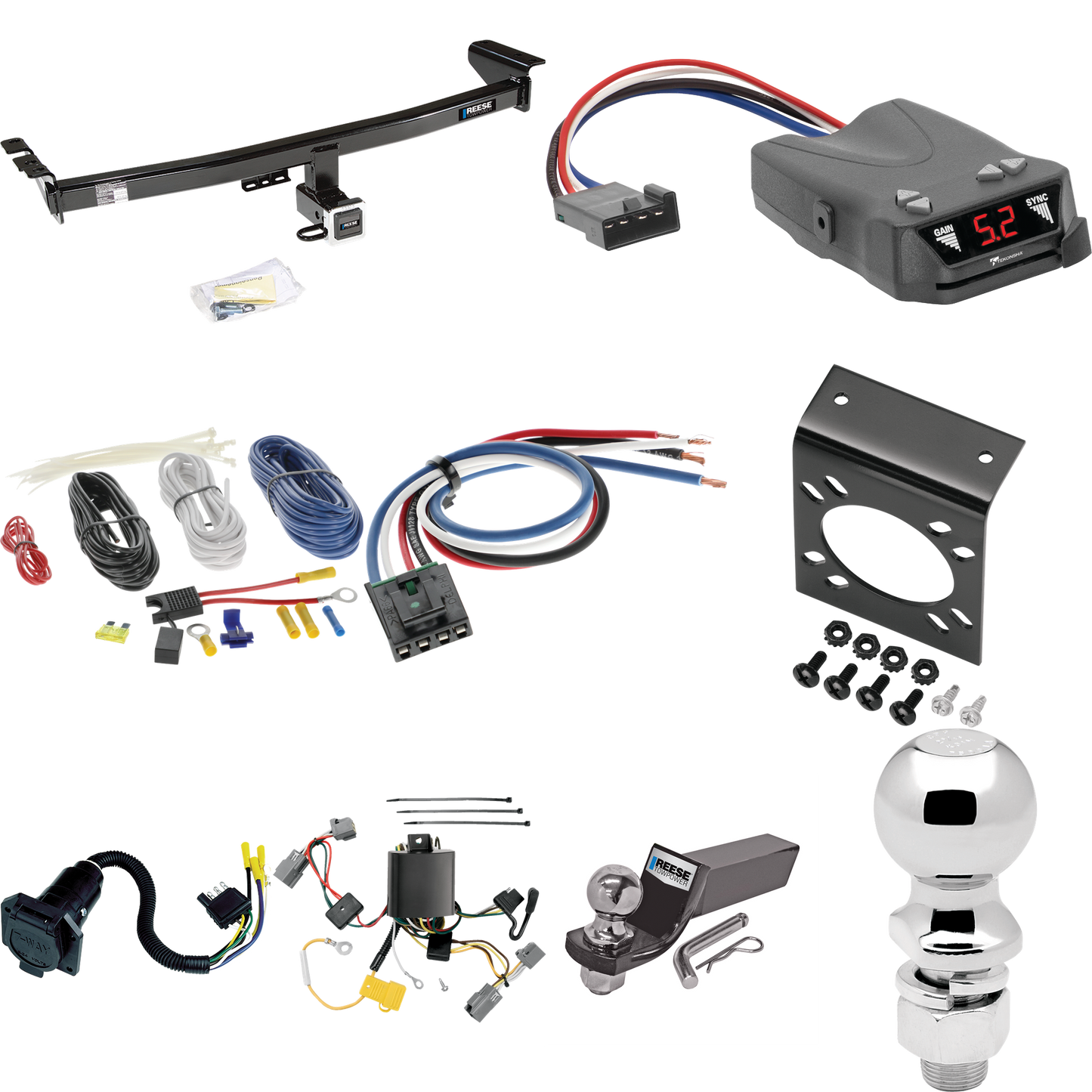 Se adapta al paquete de enganche de remolque Volvo XC90 2005-2014 con control de freno Tekonsha Brakeman IV + adaptador de cableado BC genérico + cableado RV de 7 vías + soporte de bola y caída de 2" y 2-5/16" de Reese Towpower