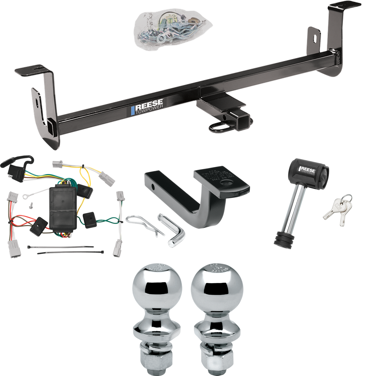 Fits 2010-2013 Mazda 3 Trailer Hitch Tow PKG w/ 4-Flat Wiring Harness + Draw-Bar + 1-7/8" + 2" Ball + Hitch Lock (For Hatchback, w/Grand Touring LED Taillights Models) By Reese Towpower