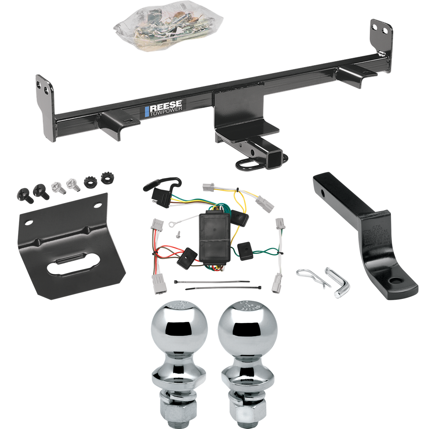 Fits 2004-2009 Mazda 3 Trailer Hitch Tow PKG w/ 4-Flat Wiring Harness + Draw-Bar + 1-7/8" + 2" Ball + Wiring Bracket (For Sedan, Except w/Grand Touring LED Taillights Models) By Reese Towpower