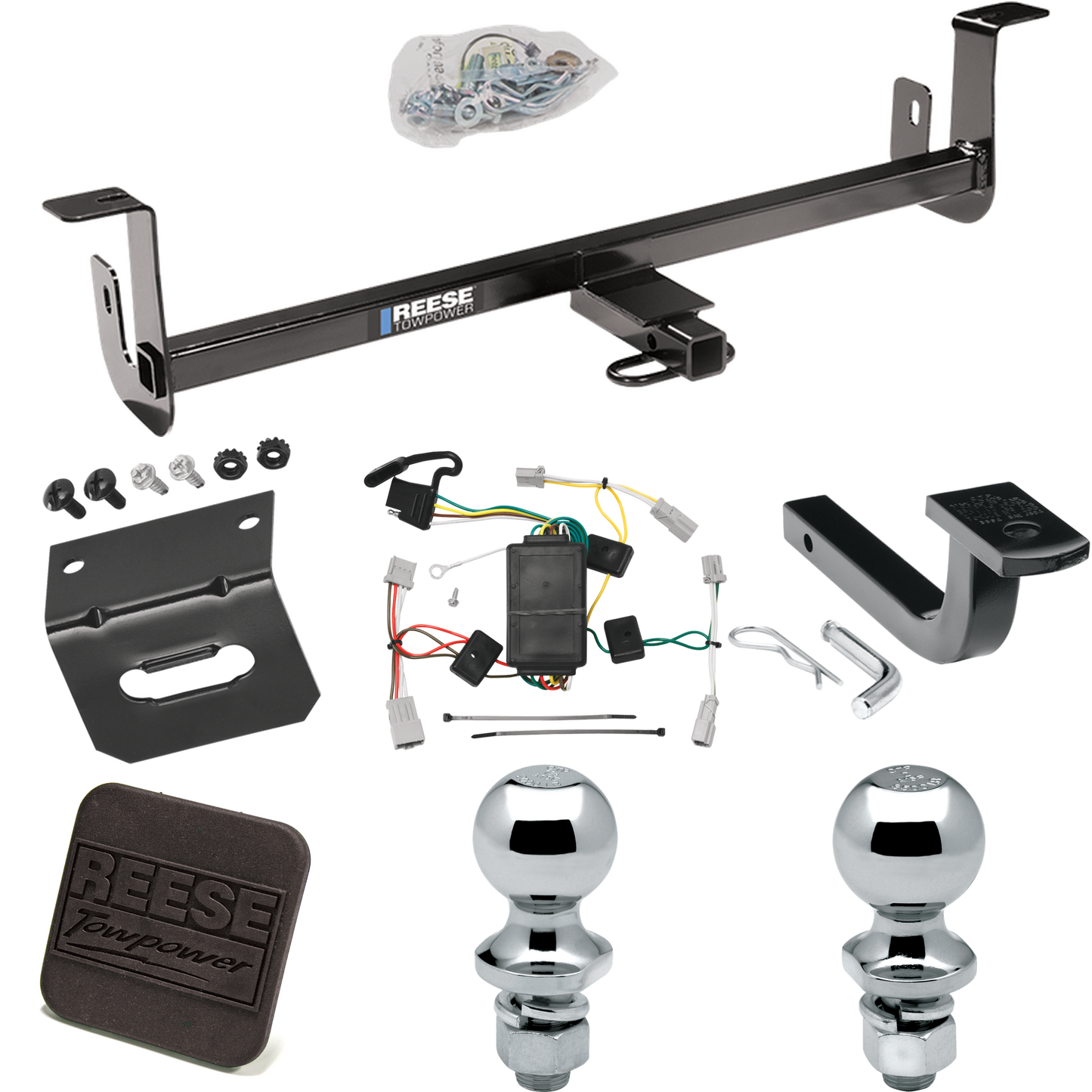 Fits 2010-2013 Mazda 3 Trailer Hitch Tow PKG w/ 4-Flat Wiring Harness + Draw-Bar + 1-7/8" + 2" Ball + Wiring Bracket + Hitch Cover (For Hatchback, w/Grand Touring LED Taillights Models) By Reese Towpower