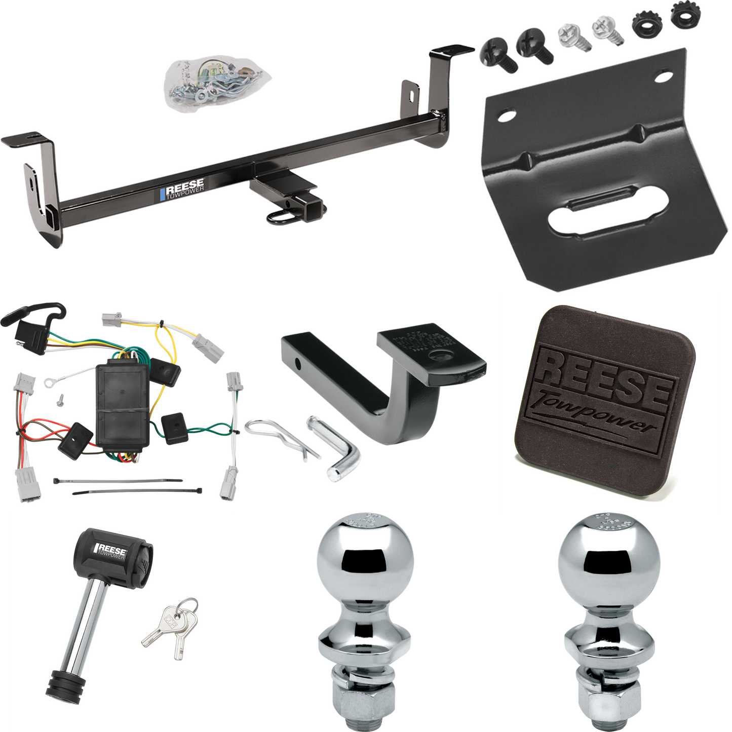 Fits 2010-2013 Mazda 3 Trailer Hitch Tow PKG w/ 4-Flat Wiring Harness + Draw-Bar + 1-7/8" + 2" Ball + Wiring Bracket + Hitch Cover + Hitch Lock (For Hatchback, w/Grand Touring LED Taillights Models) By Reese Towpower