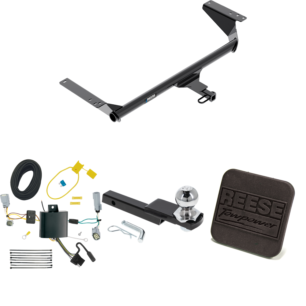 Fits 2017-2020 Chrysler Pacifica Trailer Hitch Tow PKG w/ 4-Flat Wiring Harness + Interlock Starter Kit w/ 2" Ball 1-1/4" Drop 3/4" Rise + Hitch Cover (For Touring Models) By Reese Towpower