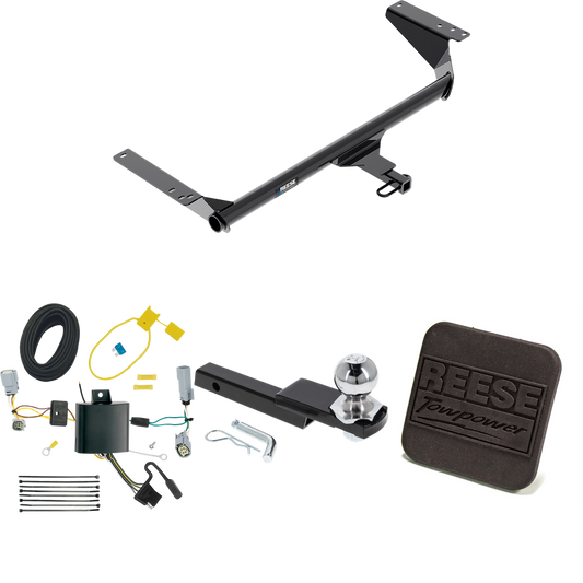 Fits 2017-2020 Chrysler Pacifica Trailer Hitch Tow PKG w/ 4-Flat Wiring Harness + Interlock Starter Kit w/ 2" Ball 1-1/4" Drop 3/4" Rise + Hitch Cover (For Touring Models) By Reese Towpower