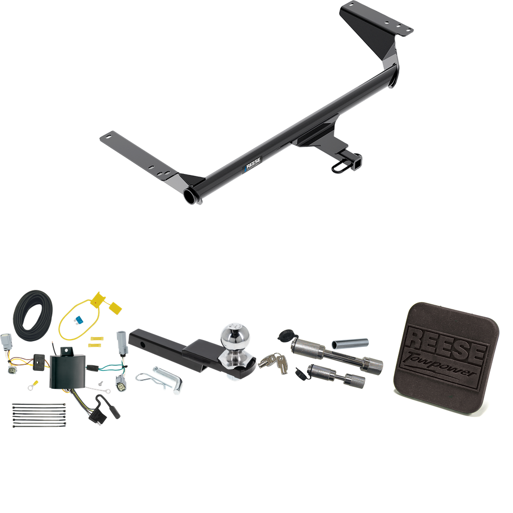 Fits 2017-2020 Chrysler Pacifica Trailer Hitch Tow PKG w/ 4-Flat Wiring Harness + Interlock Starter Kit w/ 2" Ball 1-1/4" Drop 3/4" Rise + Hitch Cover + Dual Hitch & Coupler Locks (For Touring Models) By Reese Towpower