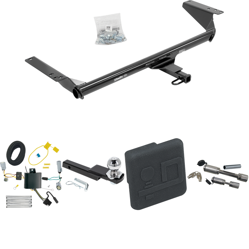 Fits 2017-2020 Chrysler Pacifica Trailer Hitch Tow PKG w/ 4-Flat Wiring Harness + Interlock Starter Kit w/ 2" Ball 1-1/4" Drop 3/4" Rise + Hitch Cover + Dual Hitch & Coupler Locks (For LX Models) By Draw-Tite