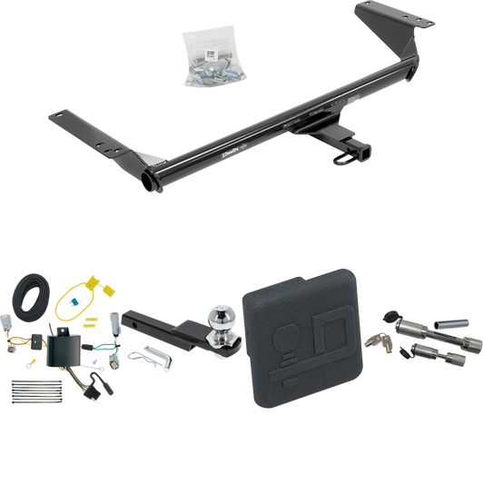 Fits 2017-2020 Chrysler Pacifica Trailer Hitch Tow PKG w/ 4-Flat Wiring Harness + Interlock Starter Kit w/ 2" Ball 1-1/4" Drop 3/4" Rise + Hitch Cover + Dual Hitch & Coupler Locks (For LX Models) By Draw-Tite