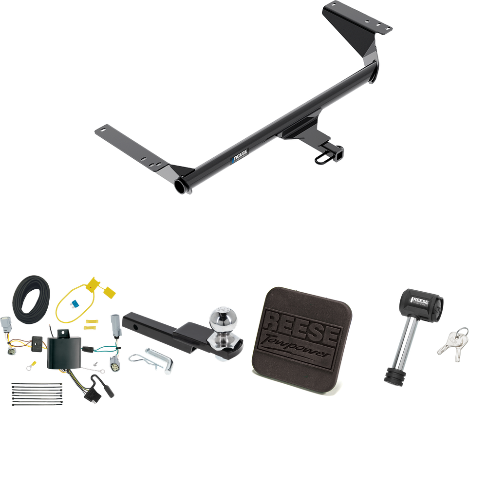 Fits 2017-2020 Chrysler Pacifica Trailer Hitch Tow PKG w/ 4-Flat Wiring Harness + Interlock Starter Kit w/ 2" Ball 1-1/4" Drop 3/4" Rise + Hitch Cover + Hitch Lock (For Touring Models) By Reese Towpower