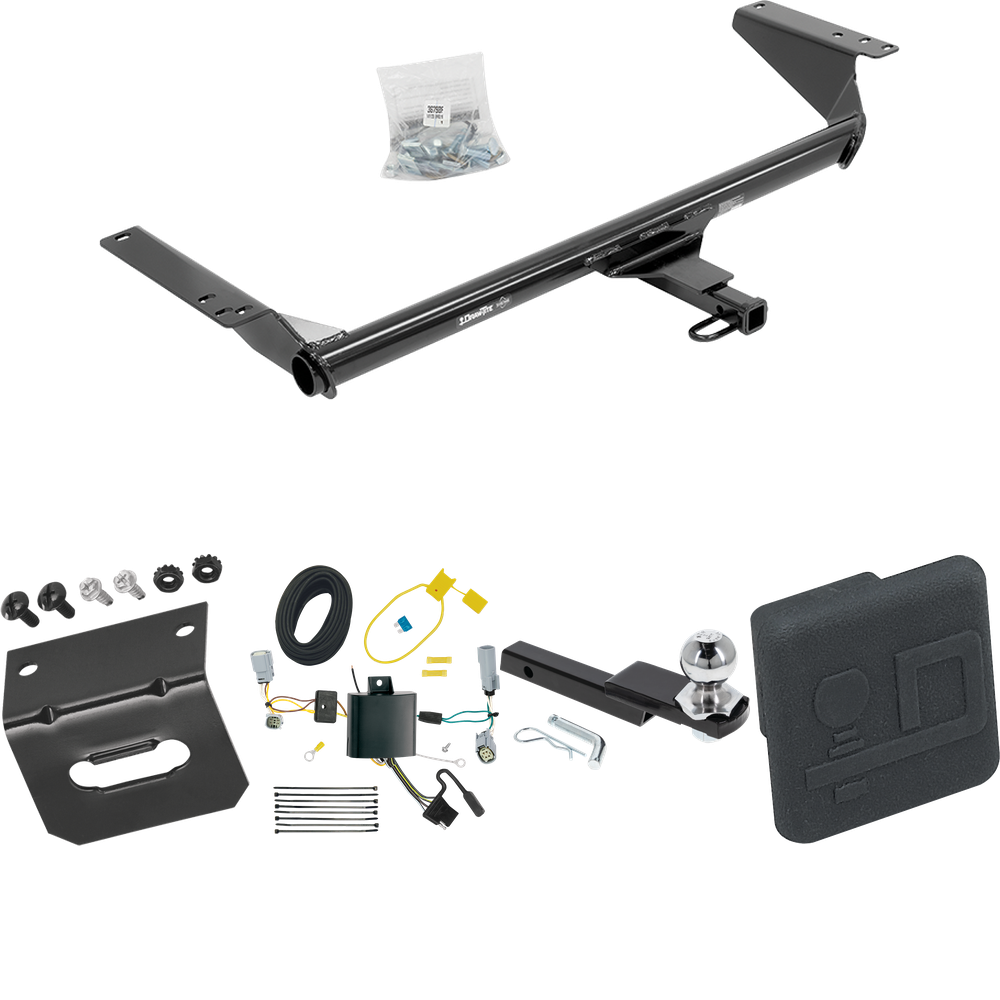 Fits 2017-2020 Chrysler Pacifica Trailer Hitch Tow PKG w/ 4-Flat Wiring Harness + Interlock Starter Kit w/ 2" Ball 1-1/4" Drop 3/4" Rise + Wiring Bracket + Hitch Cover (For LX Models) By Draw-Tite