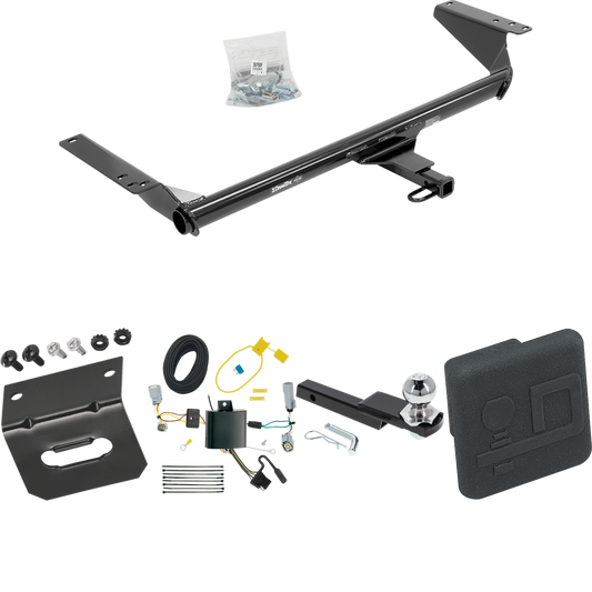 Fits 2017-2020 Chrysler Pacifica Trailer Hitch Tow PKG w/ 4-Flat Wiring Harness + Interlock Starter Kit w/ 2" Ball 1-1/4" Drop 3/4" Rise + Wiring Bracket + Hitch Cover (For LX Models) By Draw-Tite