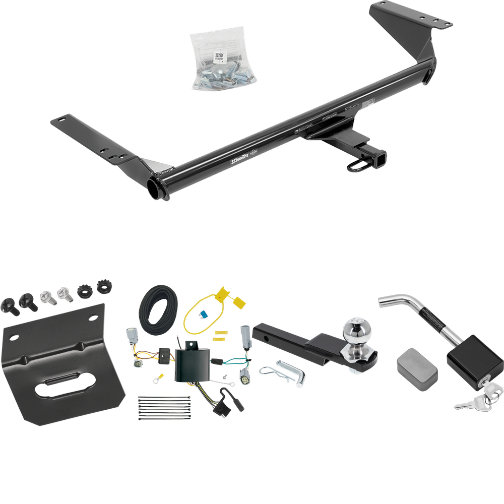 Fits 2020-2023 Chrysler Voyager Trailer Hitch Tow PKG w/ 4-Flat Wiring Harness + Interlock Starter Kit w/ 2" Ball 1-1/4" Drop 3/4" Rise + Wiring Bracket + Hitch Lock By Draw-Tite