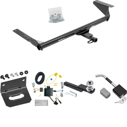 Fits 2020-2023 Chrysler Voyager Trailer Hitch Tow PKG w/ 4-Flat Wiring Harness + Interlock Starter Kit w/ 2" Ball 1-1/4" Drop 3/4" Rise + Wiring Bracket + Hitch Lock By Draw-Tite