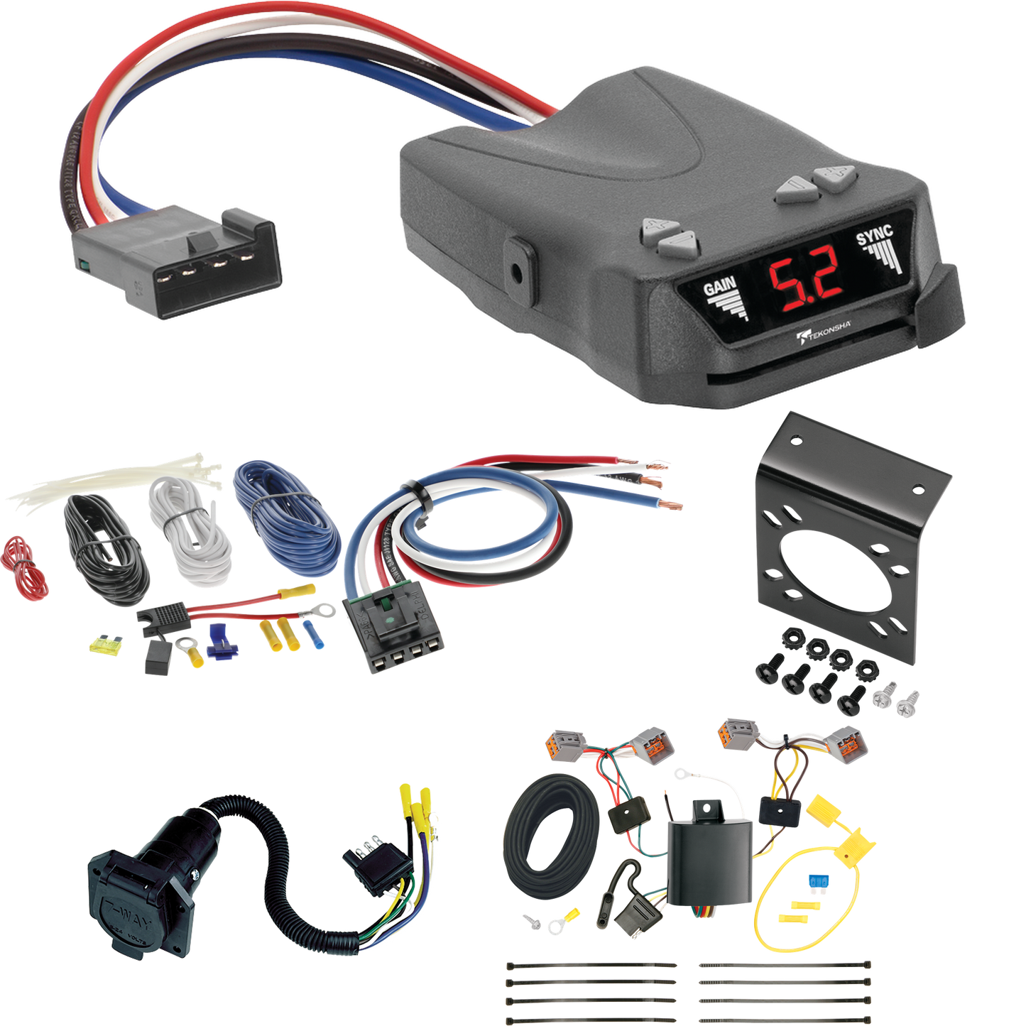 Se adapta al cableado de RV de 7 vías Ford Transit Connect 2014-2023 + control de freno Tekonsha Brakeman IV + adaptador de cableado BC genérico de Tekonsha