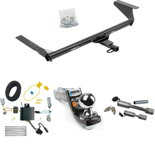 Fits 2017-2020 Chrysler Pacifica Trailer Hitch Tow PKG w/ 4-Flat Wiring Harness + Interlock Starter Kit w/ 2" Ball 2-1/2" Drop 2" Rise + Dual Hitch & Coupler Locks (For Touring Models) By Draw-Tite