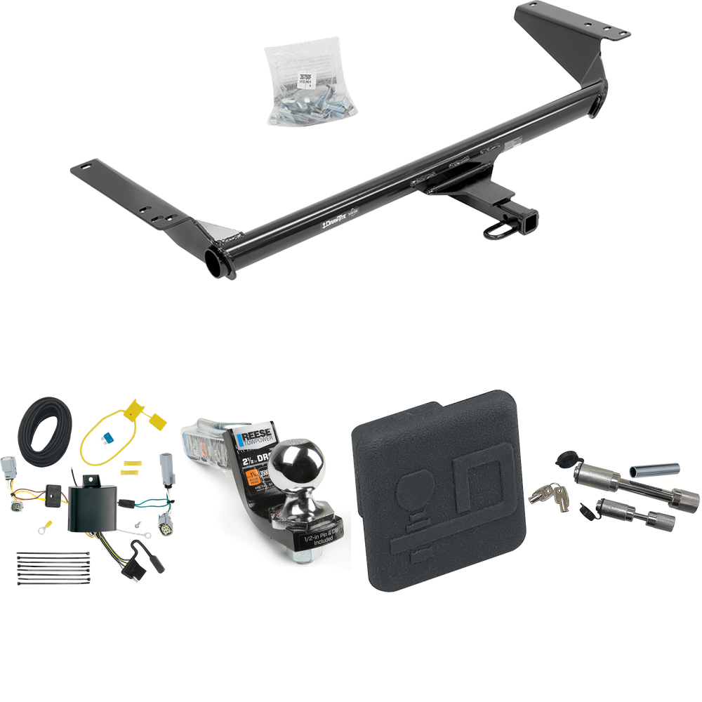 Fits 2020-2023 Chrysler Voyager Trailer Hitch Tow PKG w/ 4-Flat Wiring Harness + Interlock Starter Kit w/ 2" Ball 2-1/2" Drop 2" Rise + Hitch Cover + Dual Hitch & Coupler Locks By Draw-Tite