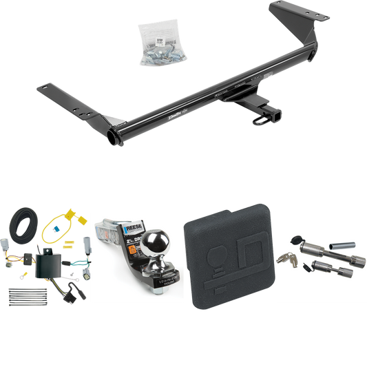 Fits 2020-2023 Chrysler Voyager Trailer Hitch Tow PKG w/ 4-Flat Wiring Harness + Interlock Starter Kit w/ 2" Ball 2-1/2" Drop 2" Rise + Hitch Cover + Dual Hitch & Coupler Locks By Draw-Tite