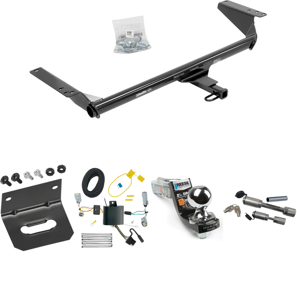 Fits 2017-2020 Chrysler Pacifica Trailer Hitch Tow PKG w/ 4-Flat Wiring Harness + Interlock Starter Kit w/ 2" Ball 2-1/2" Drop 2" Rise + Wiring Bracket + Dual Hitch & Coupler Locks (For Touring Models) By Draw-Tite