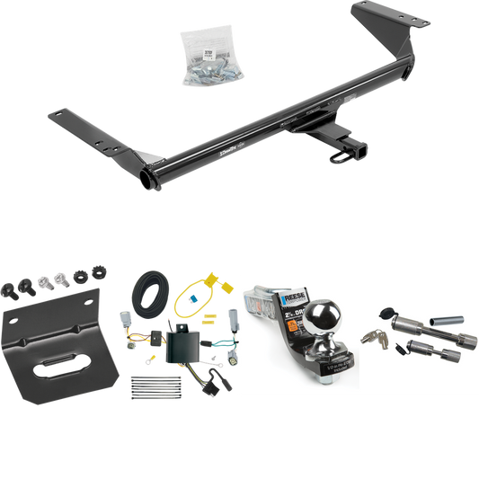 Fits 2017-2020 Chrysler Pacifica Trailer Hitch Tow PKG w/ 4-Flat Wiring Harness + Interlock Starter Kit w/ 2" Ball 2-1/2" Drop 2" Rise + Wiring Bracket + Dual Hitch & Coupler Locks (For Touring Models) By Draw-Tite