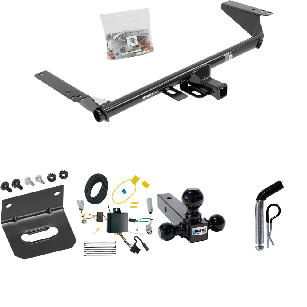 Fits 2017-2020 Chrysler Pacifica Trailer Hitch Tow PKG w/ 4-Flat Wiring Harness + Triple Ball Ball Mount 1-7/8" & 2" & 2-5/16" Trailer Balls + Pin/Clip + Wiring Bracket (For Touring Models) By Draw-Tite