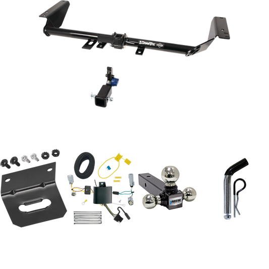 Fits 2017-2020 Chrysler Pacifica Trailer Hitch Tow PKG w/ 4-Flat Wiring Harness + Triple Ball Ball Mount 1-7/8" & 2" & 2-5/16" Trailer Balls + Pin/Clip + Wiring Bracket (For LX Models) By Draw-Tite