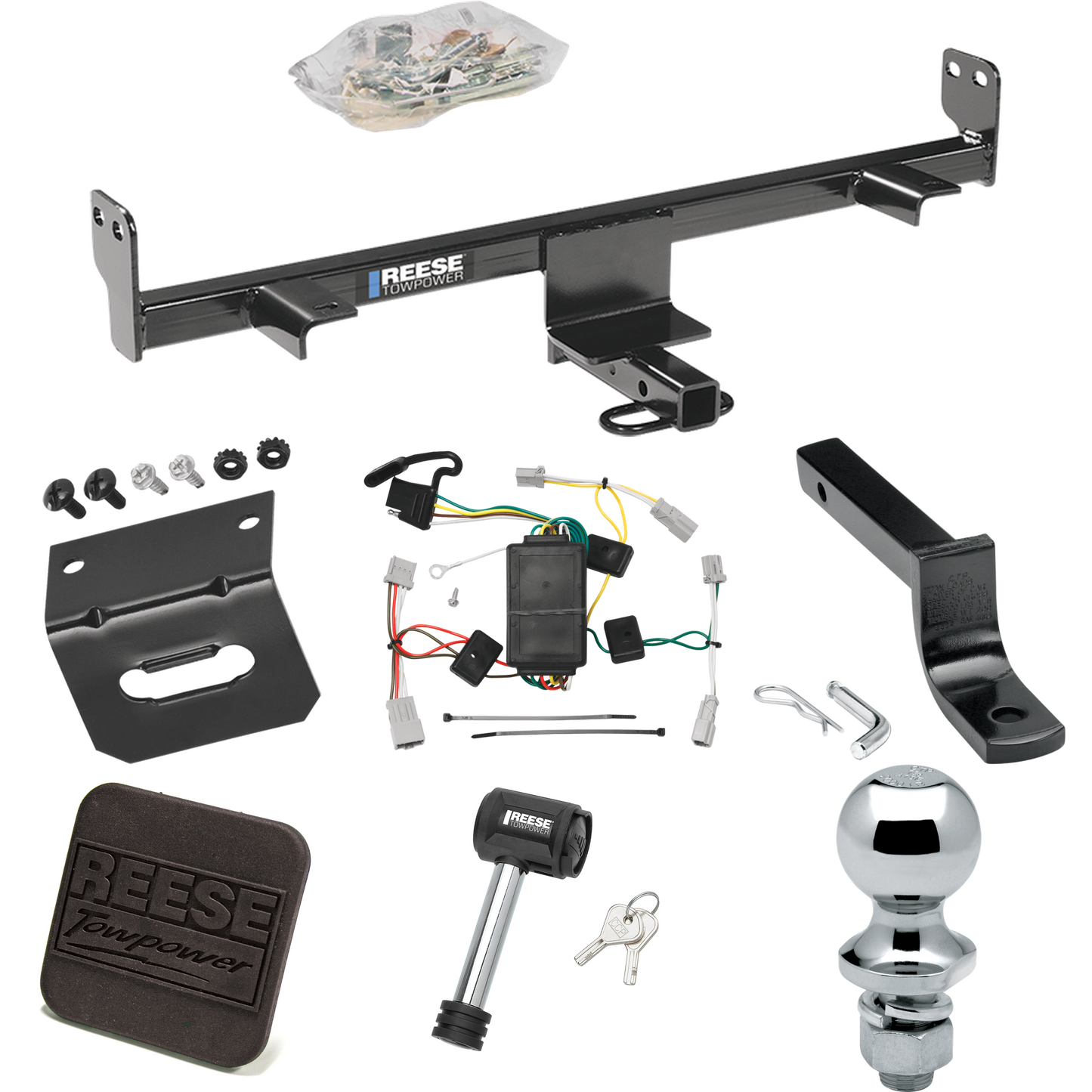 Fits 2004-2009 Mazda 3 Trailer Hitch Tow PKG w/ 4-Flat Wiring Harness + Draw-Bar + 1-7/8" Ball + Wiring Bracket + Hitch Cover + Hitch Lock (For Hatchback, Except w/Grand Touring LED Taillights Models) By Reese Towpower