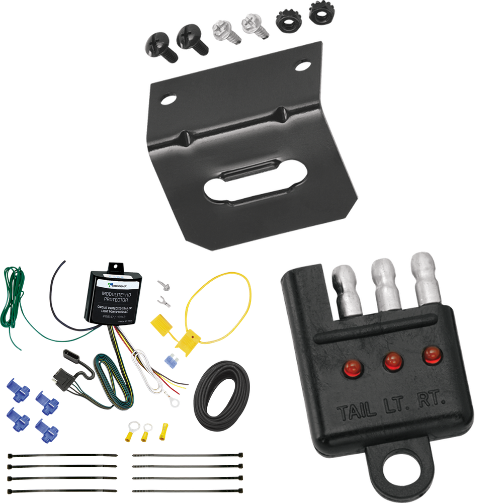 Fits 2008-2012 Chevrolet Malibu LTZ 4-Flat Vehicle End Trailer Wiring Harness + Wiring Bracket + Wiring Tester By Tekonsha