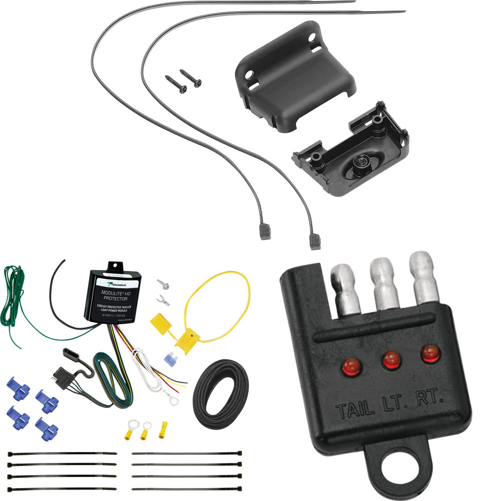 Se adapta al arnés de cableado del remolque del extremo del vehículo de 4 planos Ford Crown Victoria 1998-2009 + soporte de cableado + probador de cableado de Tekonsha