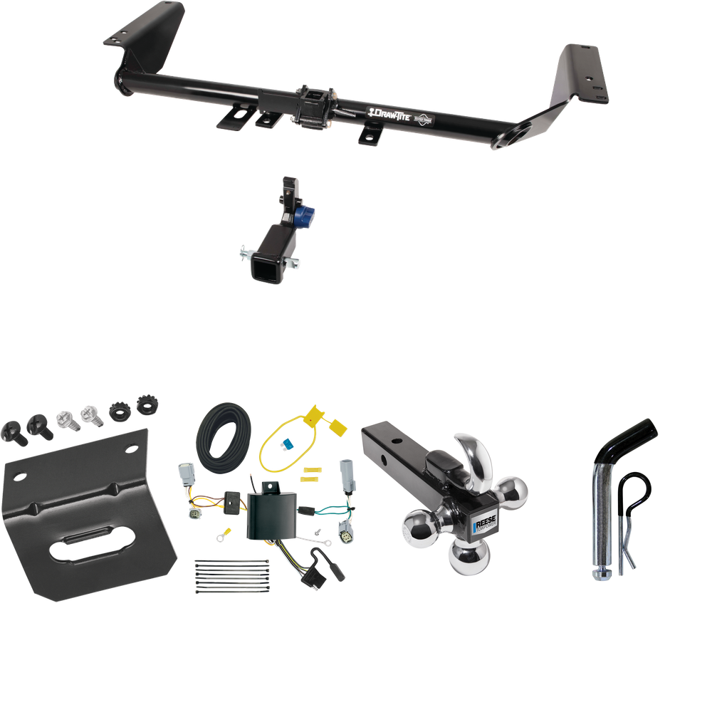 Fits 2017-2020 Chrysler Pacifica Trailer Hitch Tow PKG w/ 4-Flat Wiring Harness + Triple Ball Ball Mount 1-7/8" & 2" & 2-5/16" Trailer Balls w/ Tow Hook + Pin/Clip + Wiring Bracket (For Touring Models) By Draw-Tite