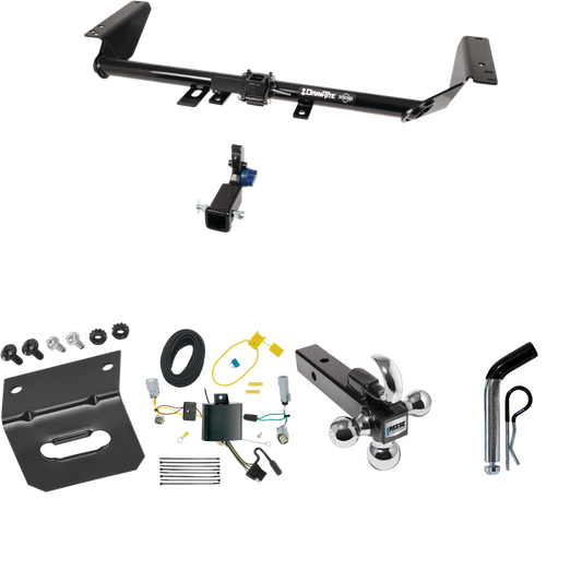 Fits 2017-2020 Chrysler Pacifica Trailer Hitch Tow PKG w/ 4-Flat Wiring Harness + Triple Ball Ball Mount 1-7/8" & 2" & 2-5/16" Trailer Balls w/ Tow Hook + Pin/Clip + Wiring Bracket (For Touring Models) By Draw-Tite