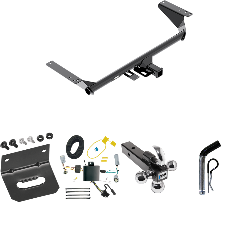 Fits 2020-2023 Chrysler Voyager Trailer Hitch Tow PKG w/ 4-Flat Wiring Harness + Triple Ball Ball Mount 1-7/8" & 2" & 2-5/16" Trailer Balls w/ Tow Hook + Pin/Clip + Wiring Bracket By Reese Towpower