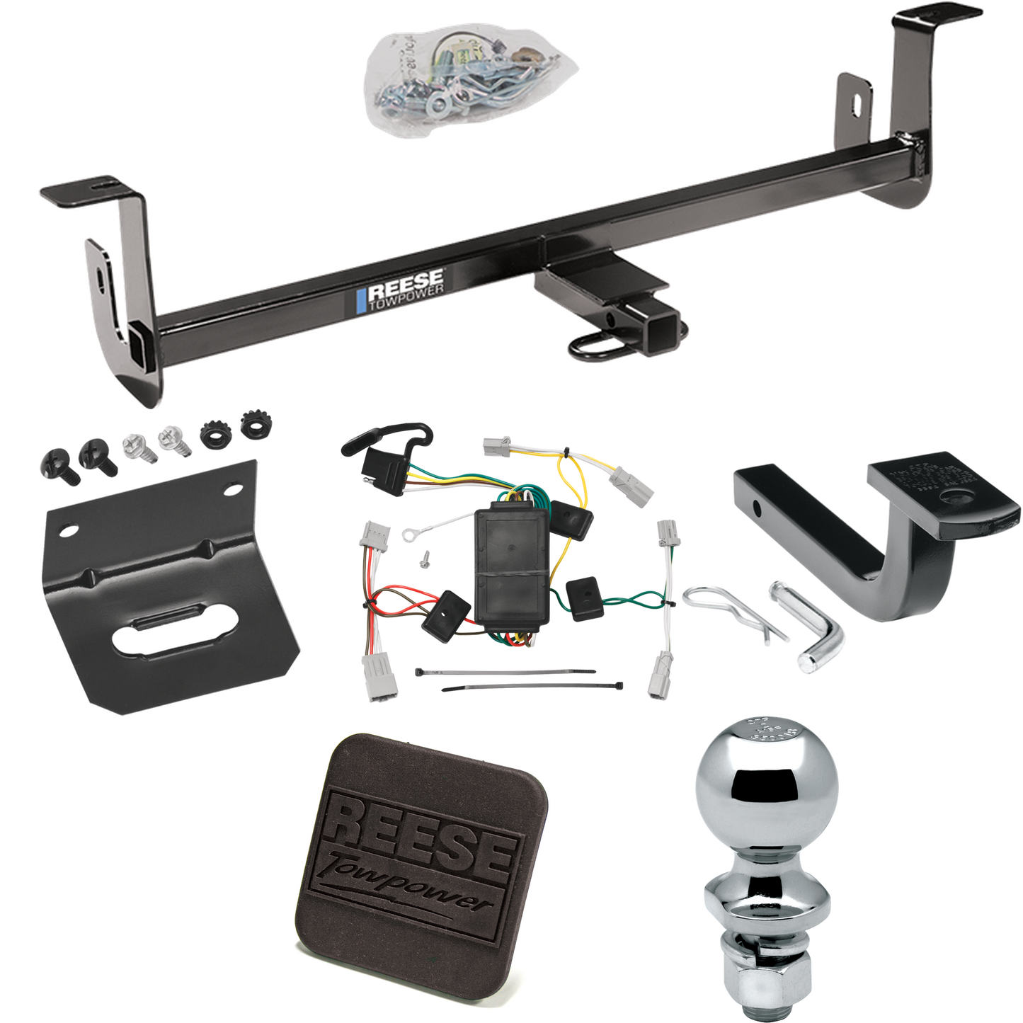 Fits 2010-2013 Mazda 3 Trailer Hitch Tow PKG w/ 4-Flat Wiring Harness + Draw-Bar + 2" Ball + Wiring Bracket + Hitch Cover (For Hatchback, Except w/Grand Touring LED Taillights Models) By Reese Towpower