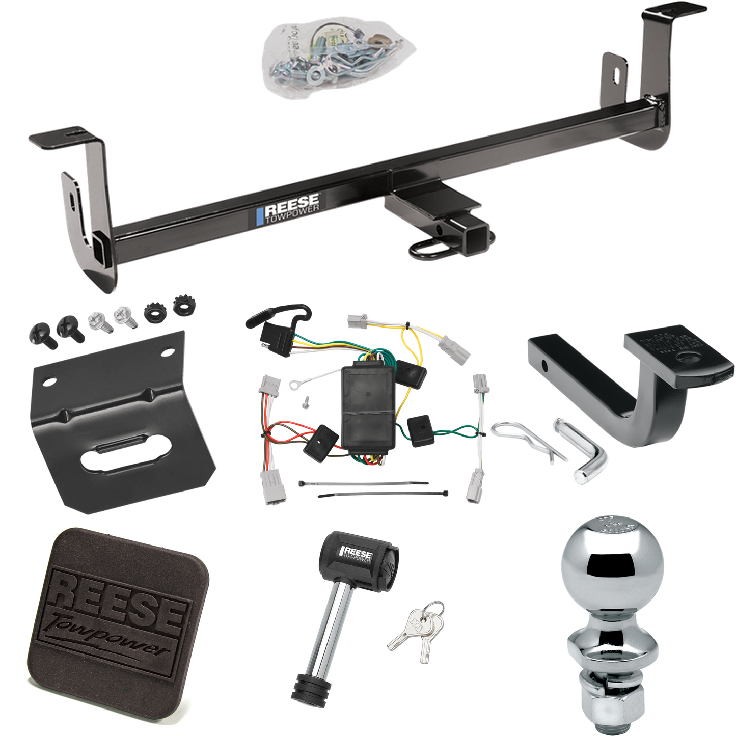 Fits 2010-2013 Mazda 3 Trailer Hitch Tow PKG w/ 4-Flat Wiring Harness + Draw-Bar + 2" Ball + Wiring Bracket + Hitch Cover + Hitch Lock (For Hatchback, w/Grand Touring LED Taillights Models) By Reese Towpower