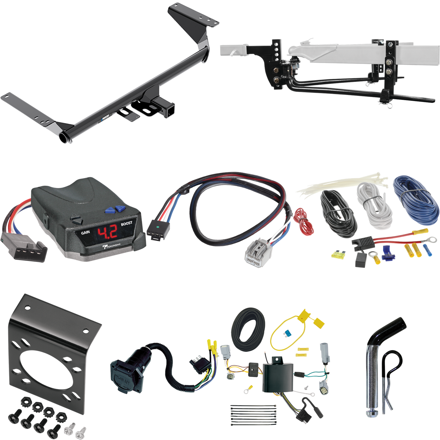 Fits 2022-2023 Chrysler Grand Caravan Trailer Hitch Tow PKG w/ 6K Round Bar Weight Distribution Hitch w/ 2-5/16" Ball + Pin/Clip + Tekonsha BRAKE-EVN Brake Control + Plug & Play BC Adapter + 7-Way RV Wiring (For (Canada Only) Models) By Reese Towpowe