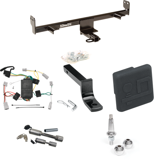 Fits 2004-2009 Mazda 3 Trailer Hitch Tow PKG w/ 4-Flat Wiring Harness + Draw-Bar + Interchangeable 1-7/8" & 2" Balls + Hitch Cover + Dual Hitch & Coupler Locks (For Hatchback, Except w/Grand Touring LED Taillights Models) By Draw-Tite