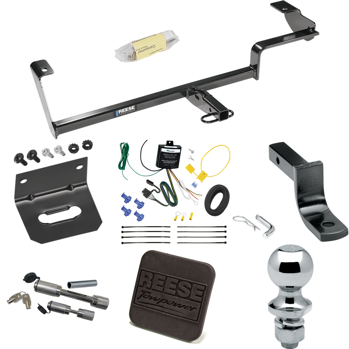 Fits 2006-2011 Acura CSX Trailer Hitch Tow PKG w/ 4-Flat Wiring Harness + Draw-Bar + 1-7/8" Ball + Wiring Bracket + Hitch Cover + Dual Hitch & Coupler Locks (For (Canada Only) Models) By Reese Towpower