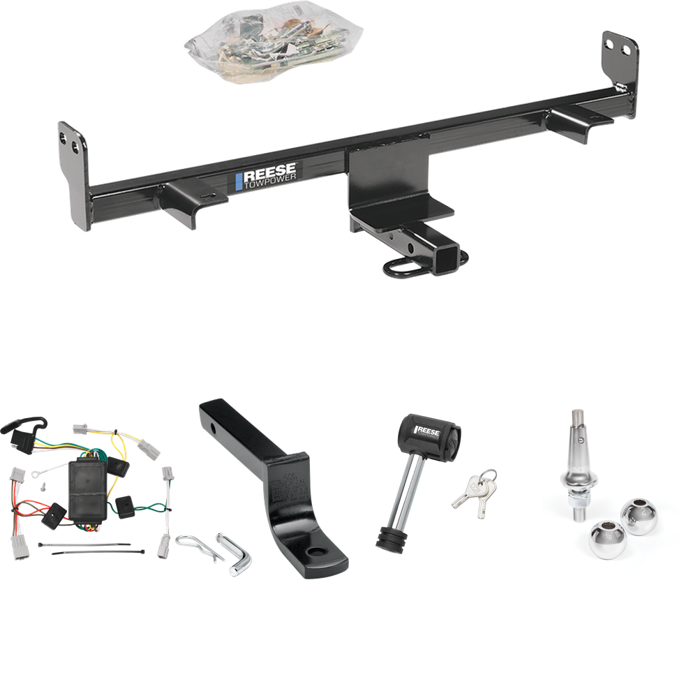 Fits 2004-2009 Mazda 3 Trailer Hitch Tow PKG w/ 4-Flat Wiring Harness + Draw-Bar + Interchangeable 1-7/8" & 2" Balls + Hitch Lock (For Hatchback, Except w/Grand Touring LED Taillights Models) By Reese Towpower