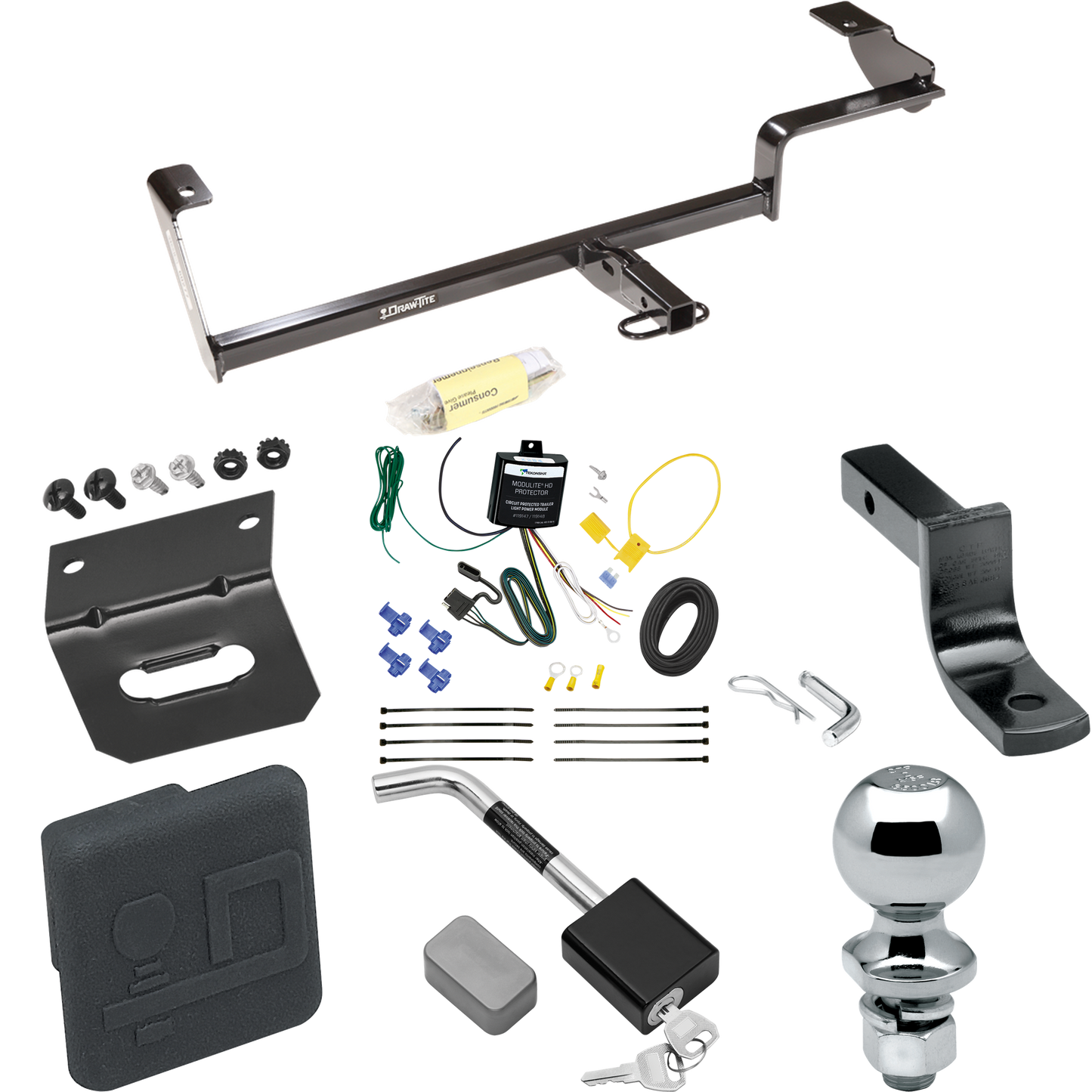 Se adapta al paquete de remolque con enganche de remolque Acura ILX 2013-2022 con arnés de cableado de 4 planos + barra de tracción + bola de 2" + soporte de cableado + cubierta de enganche + bloqueo de enganche (excluye: modelos híbridos) de Draw-Tite