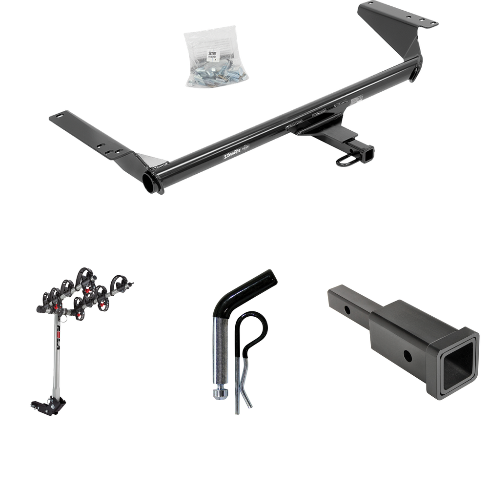 Fits 2022-2023 Chrysler Grand Caravan Trailer Hitch Tow PKG w/ Hitch Adapter 1-1/4" to 2" Receiver + 1/2" Pin & Clip + 4 Bike Carrier Rack (For (Canada Only) Models) By Draw-Tite