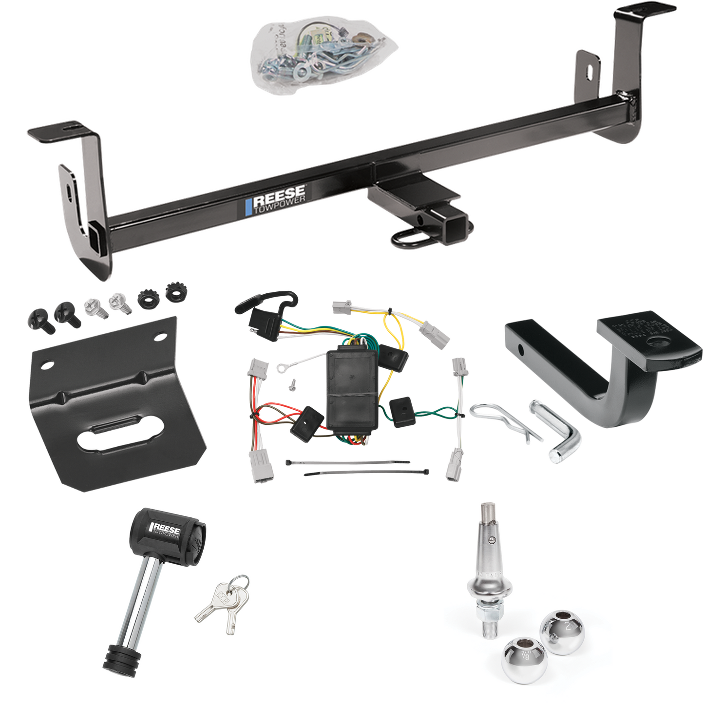 Fits 2010-2013 Mazda 3 Trailer Hitch Tow PKG w/ 4-Flat Wiring Harness + Draw-Bar + Interchangeable 1-7/8" & 2" Balls + Wiring Bracket + Hitch Lock (For Hatchback, Except w/Grand Touring LED Taillights Models) By Reese Towpower