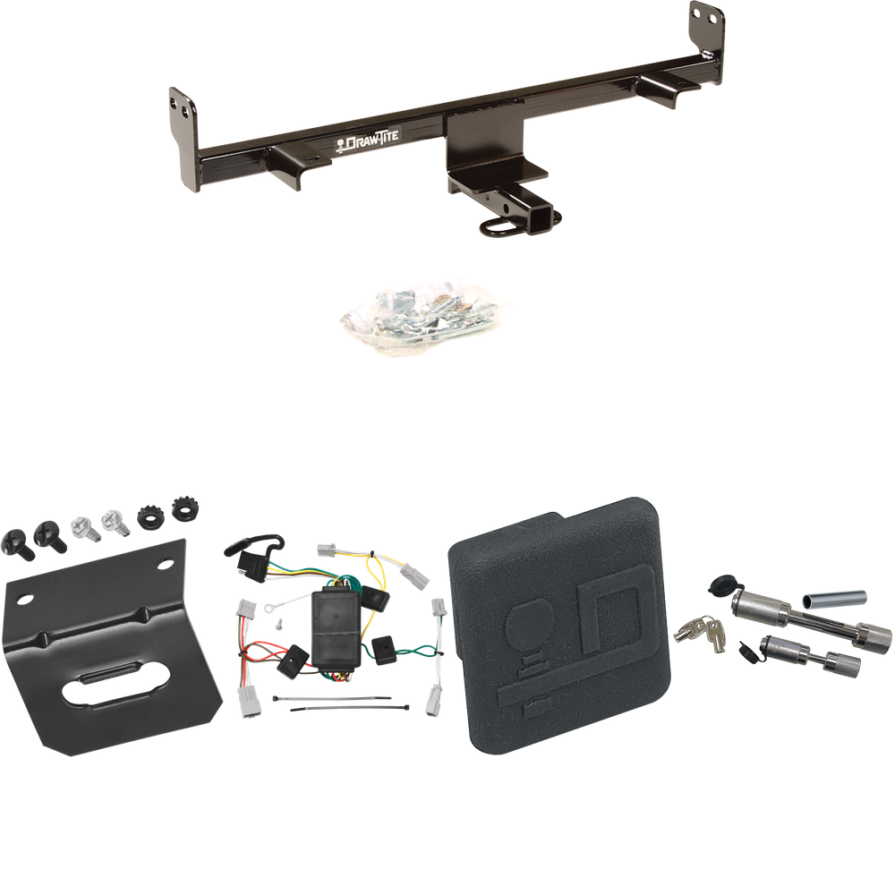 Fits 2004-2009 Mazda 3 Trailer Hitch Tow PKG w/ 4-Flat Wiring Harness + Hitch Cover + Dual Hitch & Coupler Locks (For Sedan, Except w/Grand Touring LED Taillights Models) By Draw-Tite